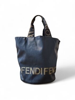 Fendi Navy and Gold Logo Bucket Bag